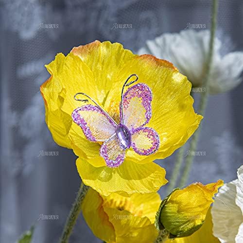 AUEAR, 50 Pack Sheer Mesh Wire Glitter Butterfly with Gem for Home and Wedding Decoration Party Wall Decorations (Purple) - Image 5