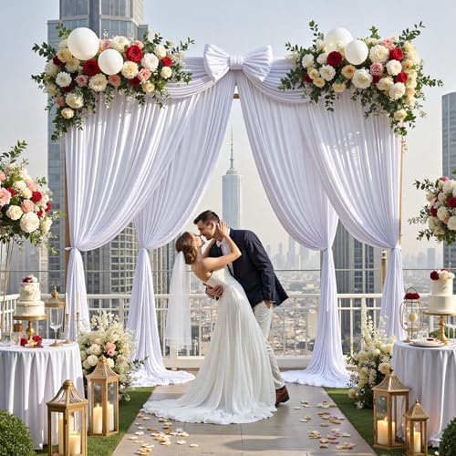 20ft x 14ft Wrinkle Free White Backdrop Curtains for Parties, White Photo Backdrop Drapes 4 Panels 14FT Long Silky Back Drop Cloth for Wedding Birthday Photography Background Decor - Image 6