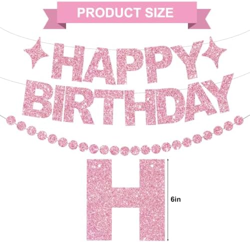 BEISHIDA Pre-Strung Glitter Pink Happy Birthday Banner Party Decoration - Image 3