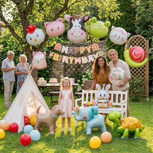 48 PCS Happy Birthday Farm Animals Foil Balloon Decorations Kit for Kids Birthday, Farm Theme Cow Chicken Pig Sheep All-In-One Party Supplies with Birthday Banner for Boys Girls Kids - Image 4