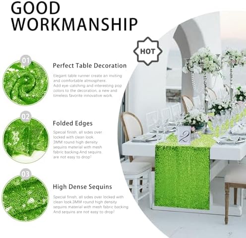 10 Packs 12 x 72 inches Green Sequin Table Runner - Image 3