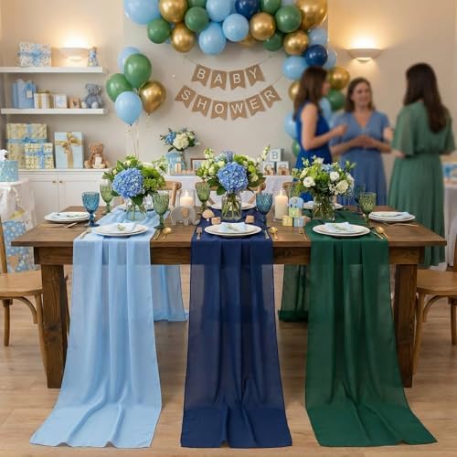 Boao 6 Pcs Blue and Green Party Decorations Chiffon Table Runner - Image 3