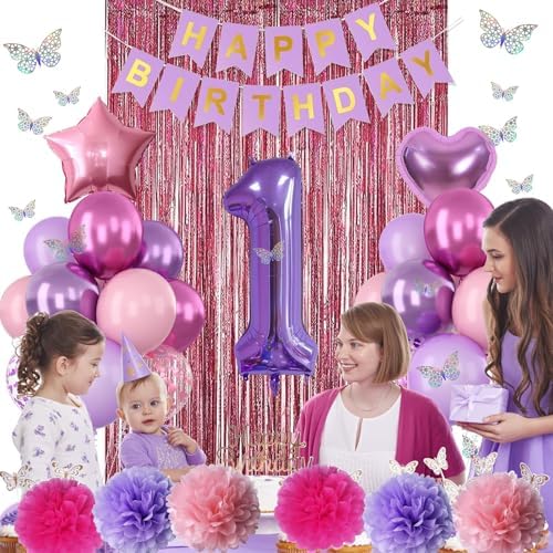 Pink Purple 1st Birthday Party Decoration for Girls Number 1 Princess Decor - Image 5