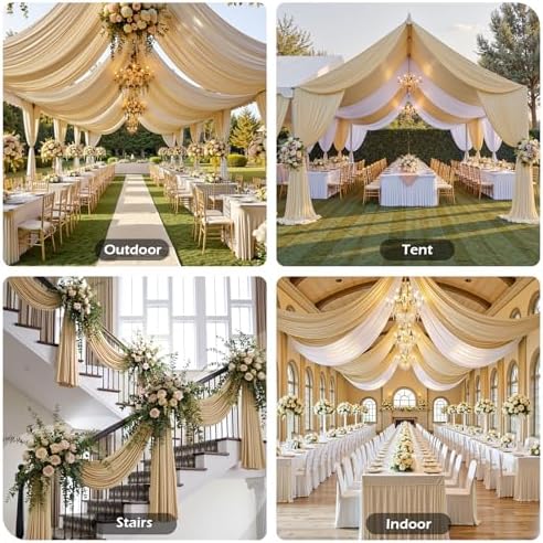 20ftx40ft Camel Khaki Ceiling Curtain for Wedding Parties - Image 5