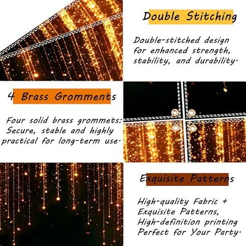 Black and Golden Backdrop 8x6ft Polyester Glitter Backdrop Masquerade Decorations Vintage Photo Booth for Family Birthday Party Photo Studio with Ribbon - Image 2