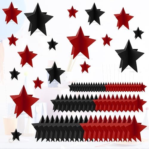 70 Pcs Red and Black Star Centerpieces for Men Women Black and Red Party Birthday Decorations 3D 2025 Graduation Decoration 3 Sizes 8" 5" 3" Film Show Theme Supplies Table Decor by MISAKTEAM