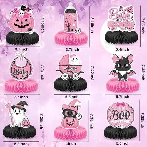 9Pcs Halloween Baby Shower Decorations A Little Boo is Almost Due Baby Shower Black pink Halloween Honeycomb Centerpieces Decorations for Gender Reveal Party Favor Supplies - Image 2