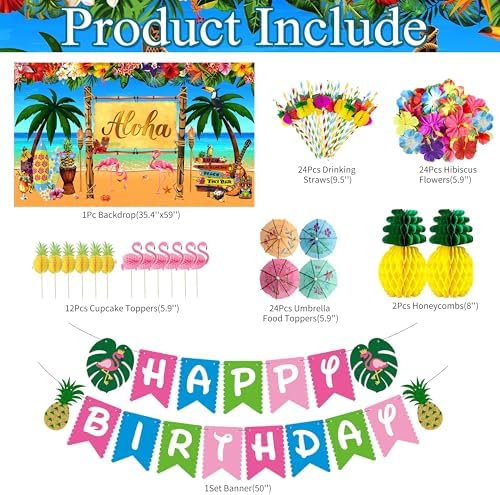 169 Pcs Hawaiian Luau Party Decorations,Tropical Summer Party Supplies - Image 2