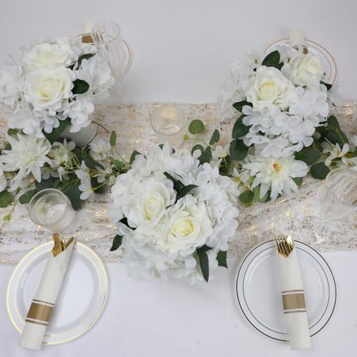 White Flower Table Centerpieces, Rose & Hydrangea, Set of 6 - Image 6