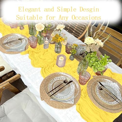 16 Pack Lemon Yellow Cheesecloth Table Runner 20 x 120 inch Gauze Table Runners 10 FT Long,Semi Sheer Boho Cheese Cloth Fabric Table Runner Bulk for Party,Wedding,Baby Shower,Bridal Shower Decoration - Image 5