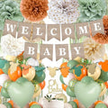 Orange Green Baby Shower Decorations-Welcome Banner Sage Green Sand White Confetti Balloon 'Oh-Baby' Cake Topper Fringe Curtains Paper Pom Poms for Boho Neutral Little Cutie Baby Shower Fall Party by Unknown