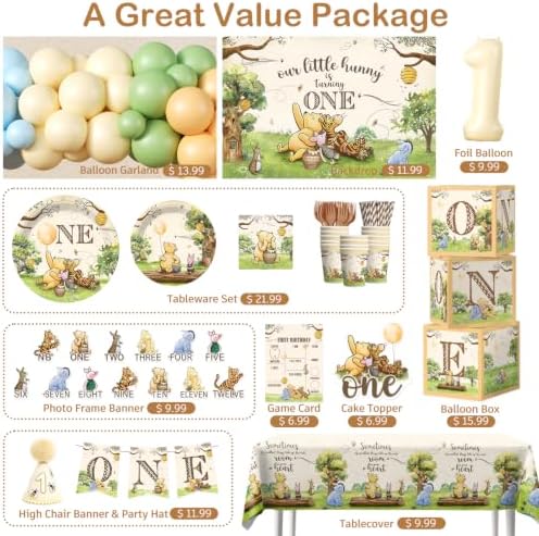 267PCS Fexivo Classic Bear 1st Birthday Decorations Set for 25 Guests - Image 3