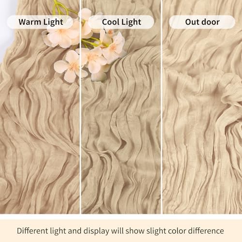 6 Pack Beige Cheesecloth Table Runner 17x108 Inch Semi Sheer Boho Gauze Cheese Cloth Fabric Table Runners Table Decor for Wedding Party Baby Shower Birthday Home Decor Garden Farmhouse - Image 7