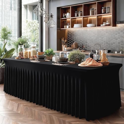 Shillance 2 Packs Black Spandex Table Covers 4 Foot, Fitted Stretch Table Cloth with Skirts 48x24 Inch, Wrinkle-Free Floor Length Rectangle Tablecloths for Trade Show Weddings Parties Banquets Events - Image 7