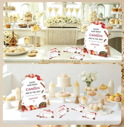 Baby-Q Baby Shower Game, BBQ Guess How Many Candies Are In The Jar, 6x8 Inch Arch Wooden Sign With Stand And 50 Guessing Cards, Gender Reveal Party Supplies & Decorations - JC12 - Image 5