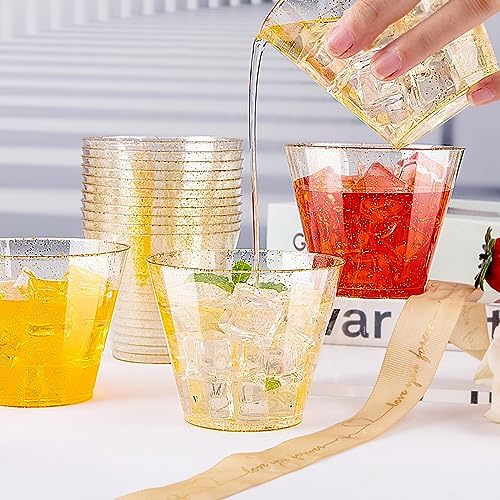 I00000 200 Pcs Gold Plastic Cups, 9 oz Disposable Gold Glitter Cups - Image 5