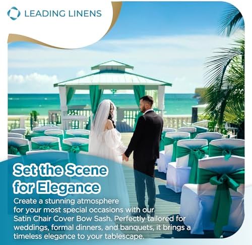 Leading Linens 12 pcs Hunter Green 108"x8" Satin Bow Sash Chair Cover Decor - Image 3