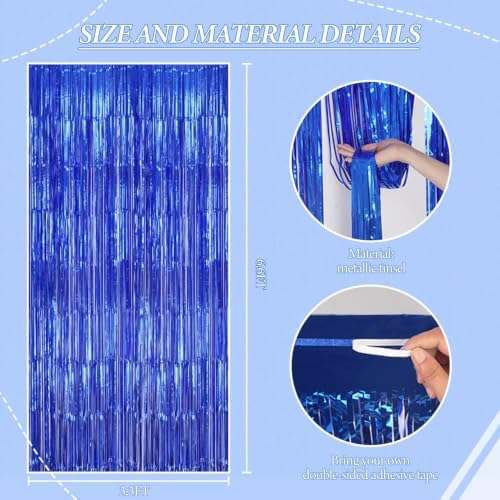 DECOCKRAT 2 Pack Foil Fringe Backdrop - Royal Blue Shiny Tinsel Curtains for Party Decoration/Photo Booth Props - 3.3x6.6 FT Metallic Foil Backdrop for Birthday, Wedding, Graduation, Christmas. - Image 3