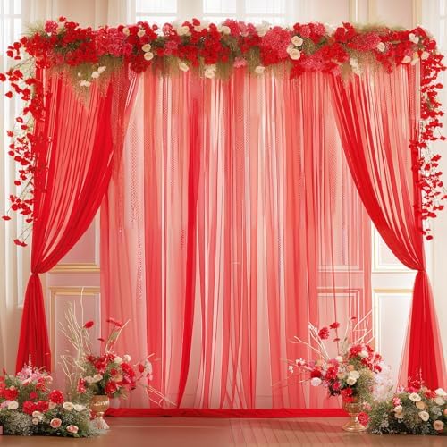 10x10ft Red Tulle Backdrop Curtain for Parites, Sheer Backdrop Curtains for Wedding Baby Shower Birthday Party Photo Shoot Decorations - Image 7