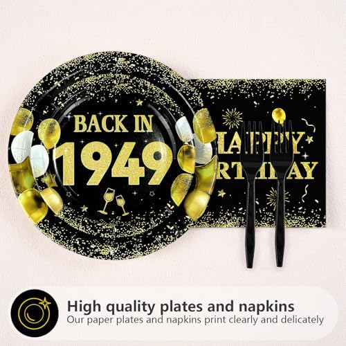 96Pcs Black Gold 77th Birthday Decorations for Men, Serves 24 - Image 2