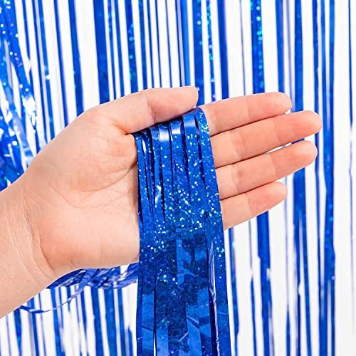 BRAVESHINE Blue Tinsel Foil Fringe Curtains ｜ 2 PCS Metallic Photo Backdrop - Image 6