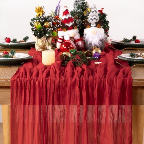DeZerlor Red Cheesecloth Table Runners 6 Pack Christmas Runners - Image 6