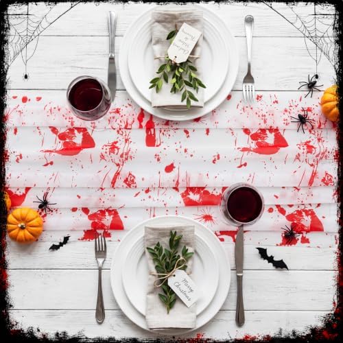 6 Pcs Halloween Table Runner Lace, Bloody Handprint Table Decor 30"x70" - Image 6