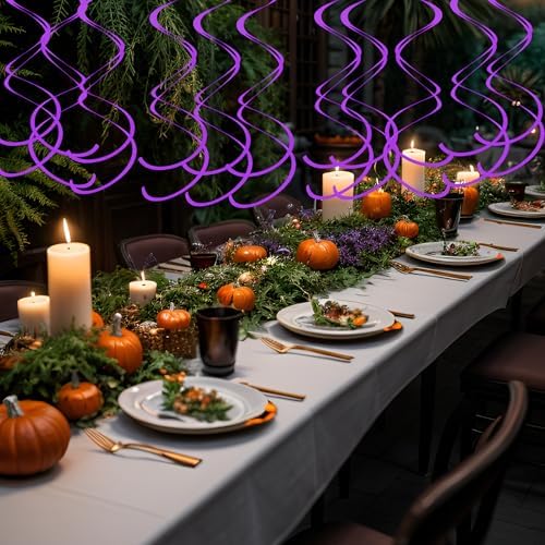 Colorful Ceiling Swirl Foil Decorations Hanging Plastic Streamer Themed Swirl Party Decoration for Halloween Celebration, Pack of 28 (Purple) - Image 7