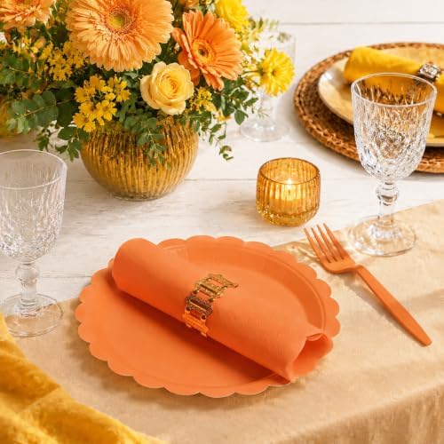 105PCS Orange Paper Plates & Napkins Set,7inch Scallope,with Forks - Image 3