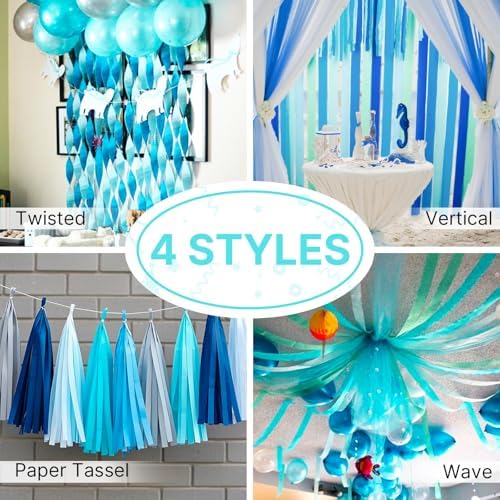 PartyWoo Teal Crepe Paper Streamers 6pcs 492 FT Teal Streamers - Image 5