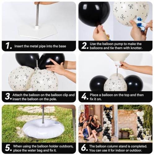 2 Sets Black Bow Balloon Column Stand Adjustable White Heart Balloon Decor - Image 4
