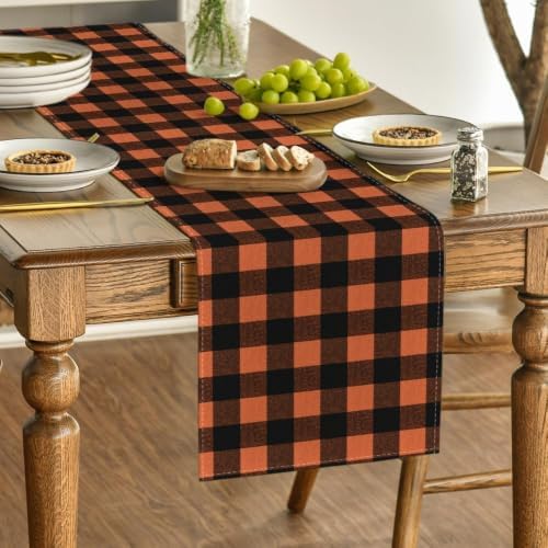 Artoid Mode Orange and Black Buffalo Check Summer Table Runner 13x72 Inch - Image 3