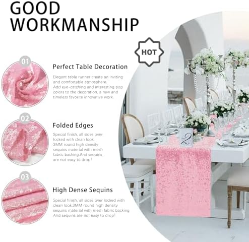 10 Packs 12 x 72 inches Pink Sequin Table Runner - Image 3