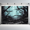 Misty Forest Backdrop for Halloween Party Dark Blue Gothic Movies Theme Spooky Foggy Woods Trees Silhouette Background Photography Studio Photo Booth Props 5x3ft by CRTPODHomeDecor