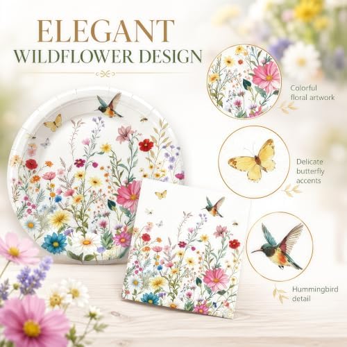 50 Pcs Wildflower Plates and Napkins Set, 7 Inch Floral Party Supplies - Image 3
