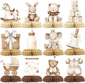 12 Pcs Neutral Baby Shower Decorations - Vintage Boho Baby Shower Centerpieces for Tables - Neutral Honeycomb Table Decor with Baby Essentials Teddy Bear Elephant for Baby Shower 1st Birthday by Unknown