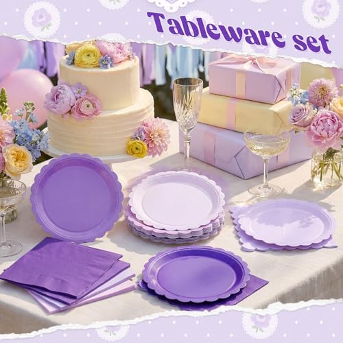 120 Pcs Purple Plates and Napkins 7In Scalloped Plates Napkins Set - Image 5