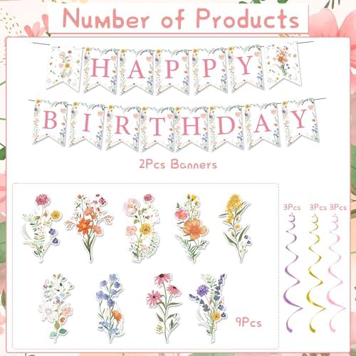 Rngmsi Flower Wildflower Birthday Party Decorations Banner Swirls - Image 3