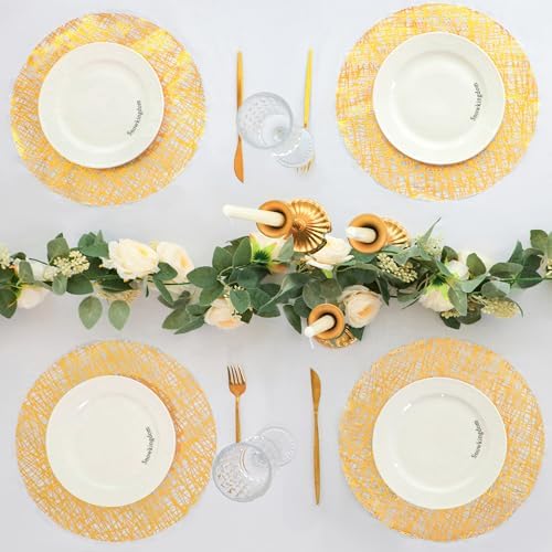 Snowkingdom Gold Placemats Set of 50, Gold Metallic Mesh Glitter Foil Place Mats 13 Inch Round Disposable Doilies for Dinning Table Fall Wedding Birthday Party Thanksgiving Christmas Decorations - Image 6