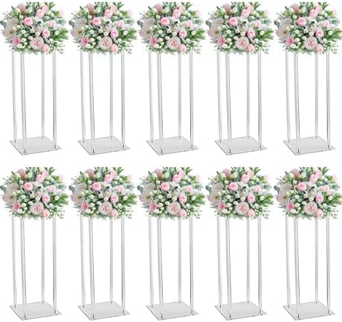 2 Pcs 31.5" Tall 9.84" Dia Acrylic Flower Stands for Weddings, Heavy Duty Clear Tall Centerpiece Risers for Reception Tables, Modern Geometric Column Pedestal for Party Decor, Events, & Anniversaries by PremiumModernDecor