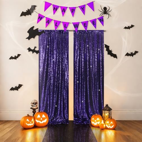 PartyDelight Purple Sequin Backdrop Curtains 2x8ft 2 Panels by PartyDelight