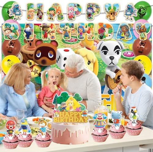 42pcs Animal-Crossing Birthday Party Supplies Pack Includes，Banner，Cake Topper，Blackdrop,Balloons for party supplies - Image 6