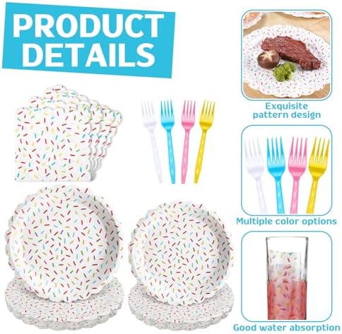 Newtay 96 Pcs Donut Plates Napkins Sprinkles Birthday Party Tableware Set - Image 3