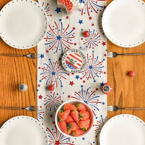 Artoid Mode Silver Fireworks Patriotic 4th of July Table Runner, Seasonal Kitchen Dining Table Decoration for Home Party Decor 13x108 Inch - Image 3