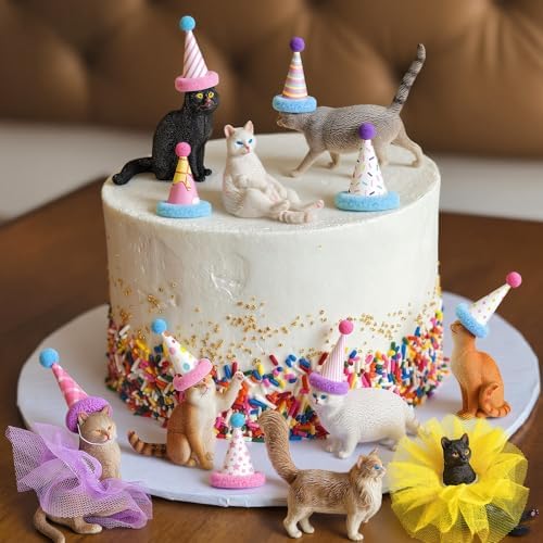 Weysat 27 Pcs Cat Cake Topper, 9 Cat Figurines, Hats and Tutus - Image 5