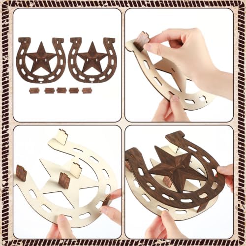 Cinnvoice 6 Pcs Boot Wooden Decor, 6 Pcs, Horseshoe with Star - Image 4
