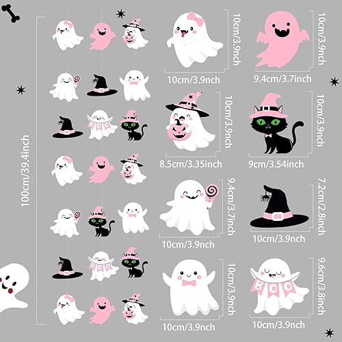 Ceenna 9 Pcs Halloween Pink Baby Shower Decoration Boo Paper Garland - Image 2