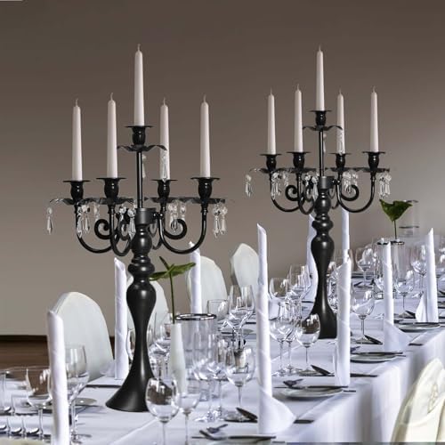 20''Tall Black Crystal Pendant Taper Candle Holders/Stylish Candle Stands/Candlesticks Holder/Candelabra for Home Decor, Weddings/Parties/Elegant Dining Table Centerpiece (2, Black) - Image 5