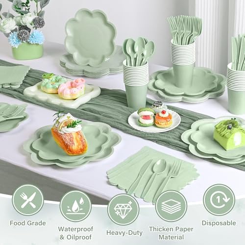 350 Pcs Sage Green Paper Plates and Napkins Set, Tableware Set for 50 Guest - Image 5