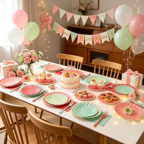 128Pcs Colorful Paper Plates and Napkins Party Supplies for Birthday - Image 2